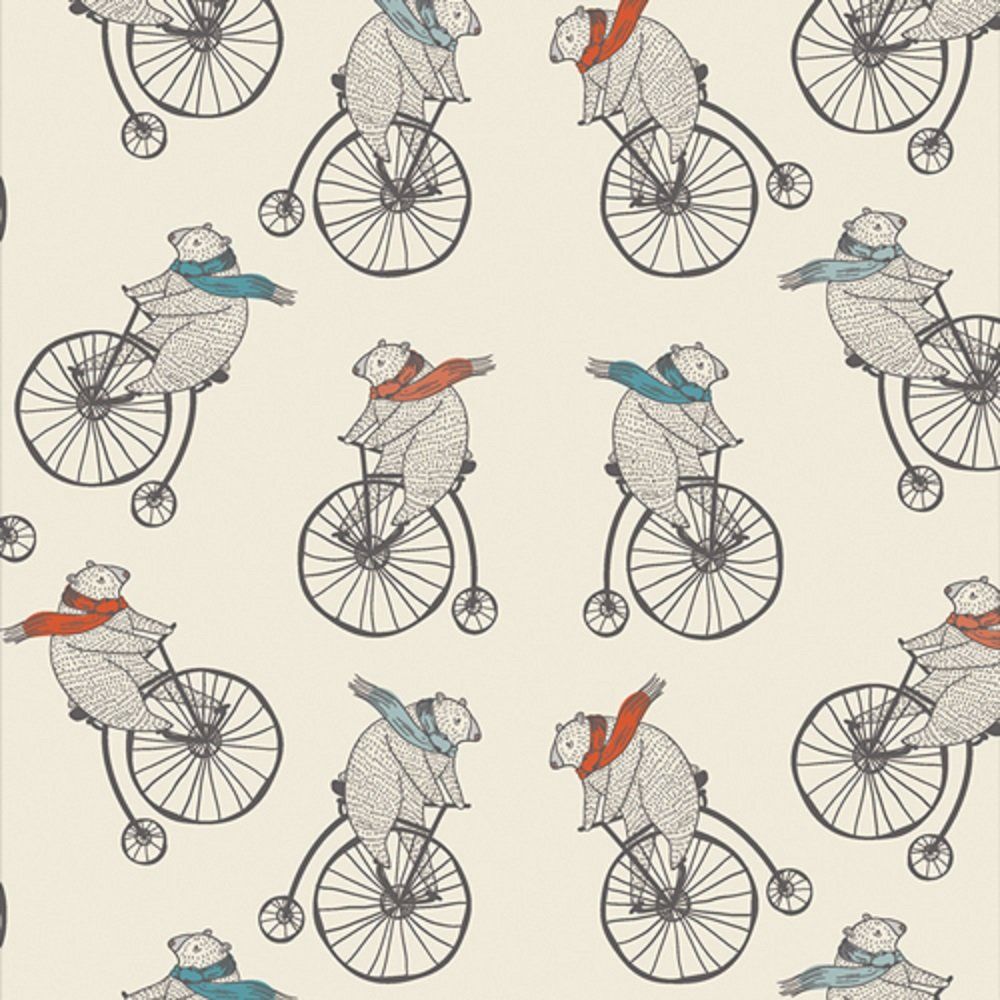 Mr. Penny Bear Bicycle Brushed Cotton Flannel