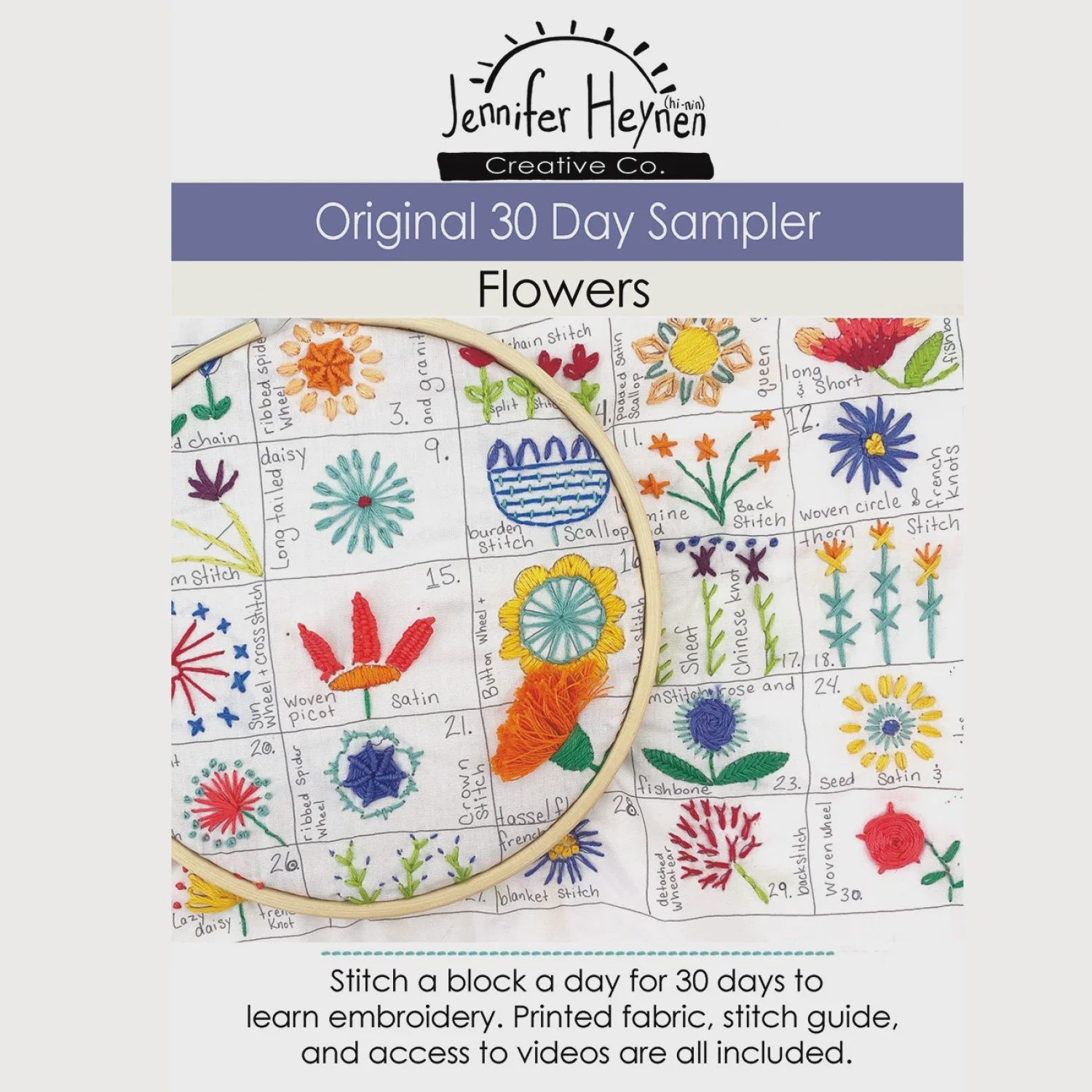 Original 30 Day Sampler Flowers Hand Embroidery