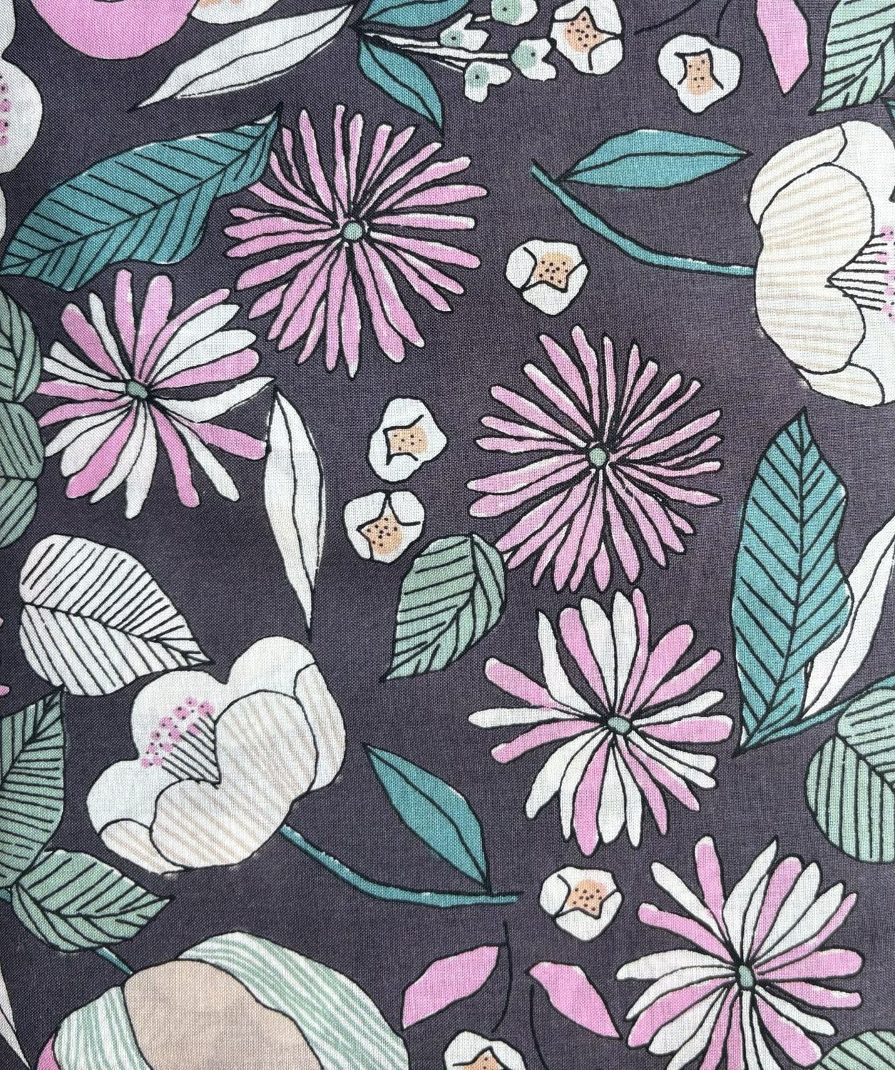 Poppies and Daisies Print Purple Cotton Lawn Hokkoh