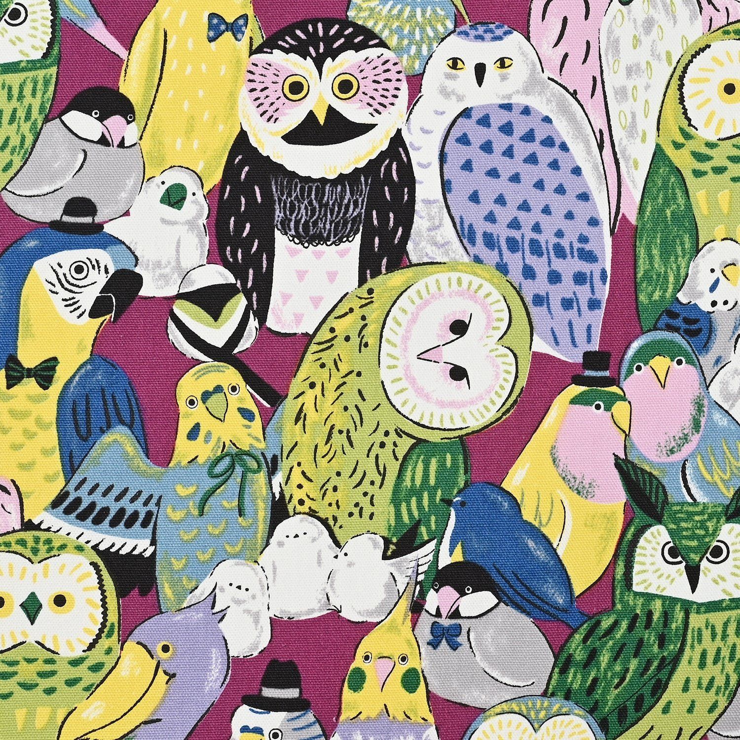 Powerful Animal Birds Retro Purple Cotton Oxford Kokka