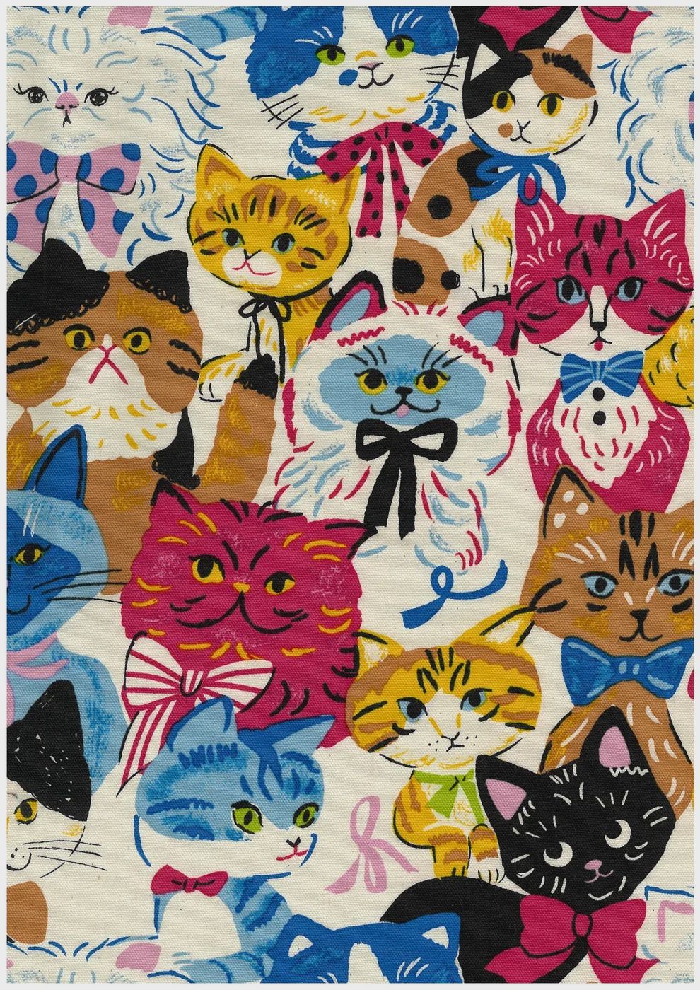 Powerful Animal Cats in Cream Retro Oxford Kokka