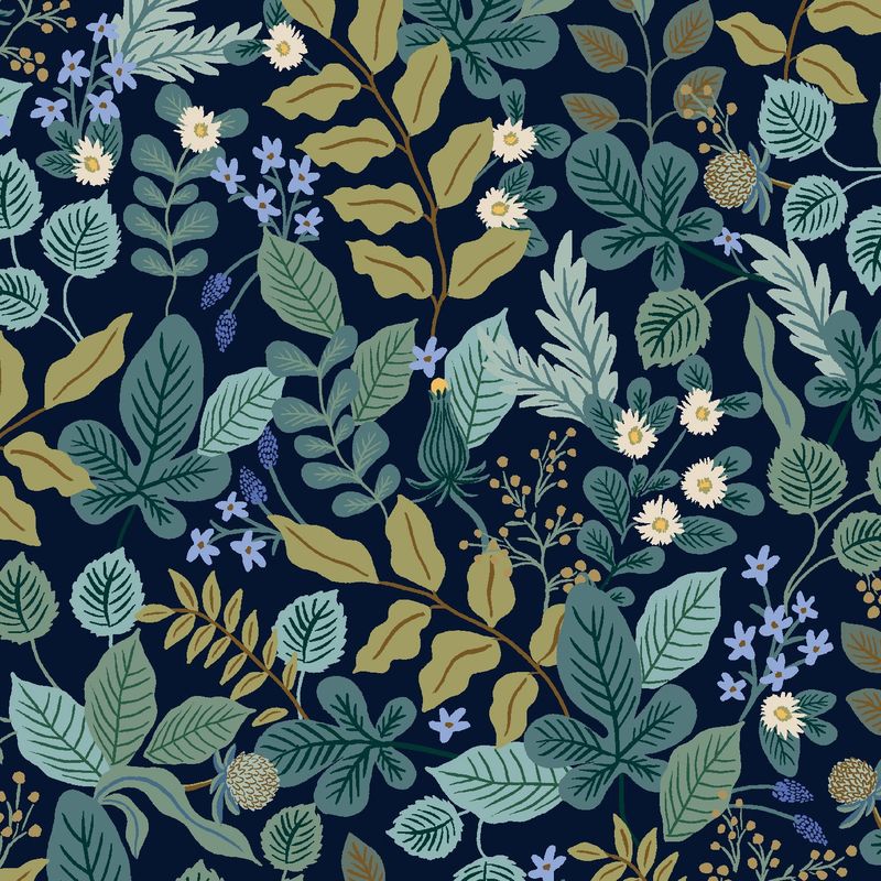 REMNANT 1.88 yards Verte Navy Rayon Vintage Garden Rifle Paper Company