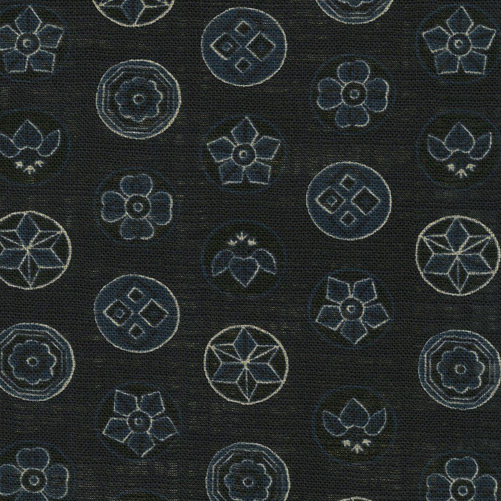 Sevenberry Nara Homespun Cotton Woven - Indigo Floral Medallion