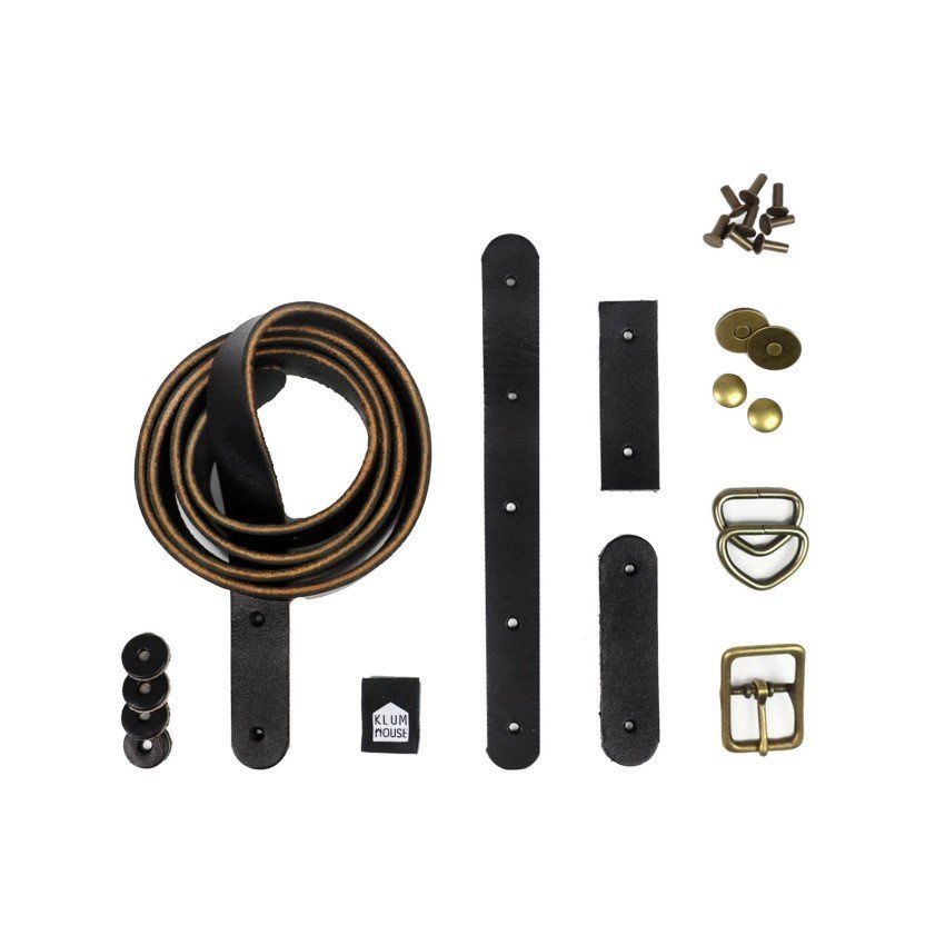 Naito Bucket Bag Leather + Hardware Kit Black Leather + Antique Brass Hardware - Klum House