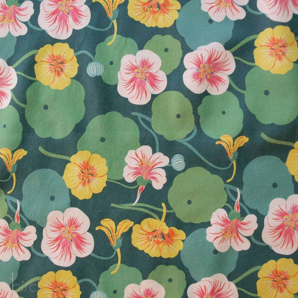 Nasturtiums Organic Cotton Lawn Flowering Trees Birch Fabrics