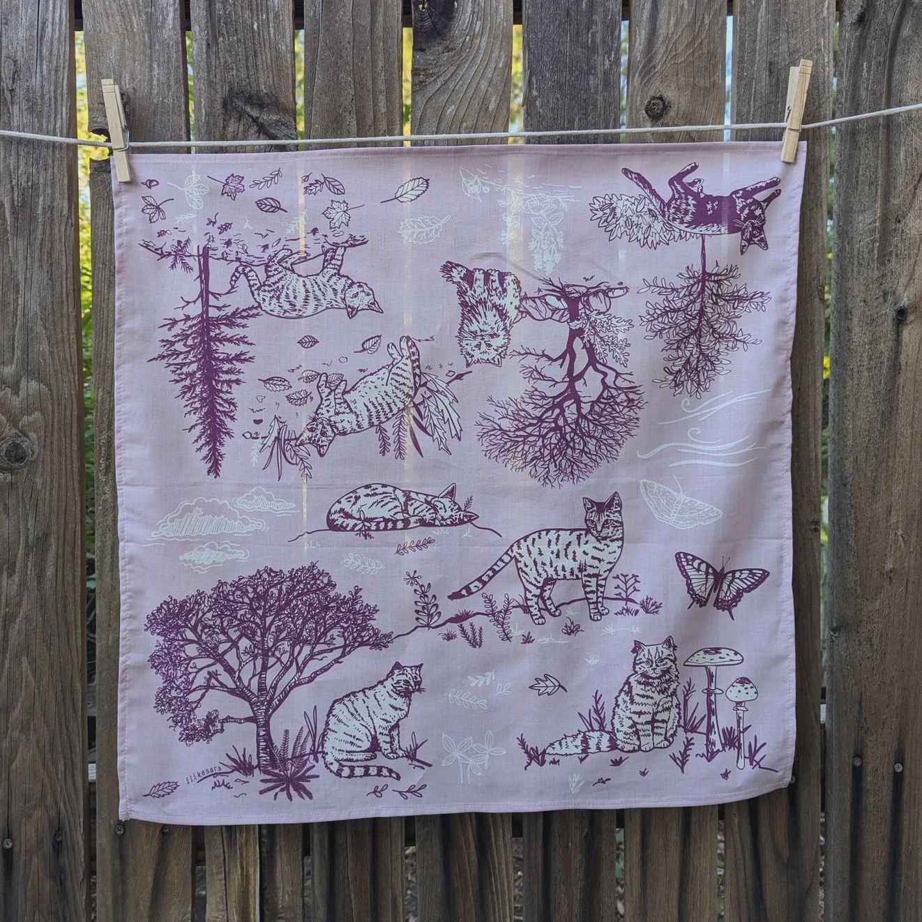 Outside Cats Lilac Screen - printed Bandana - ilikesara