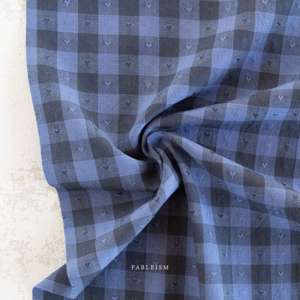 REMNANT 2/3 yd Queen of Hearts Dobby Gingham Blueberry remnant