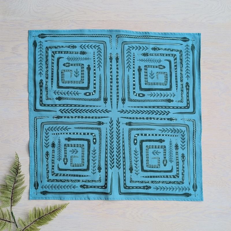 Serpent Path Teal Screen - printed Bandana ilikesara