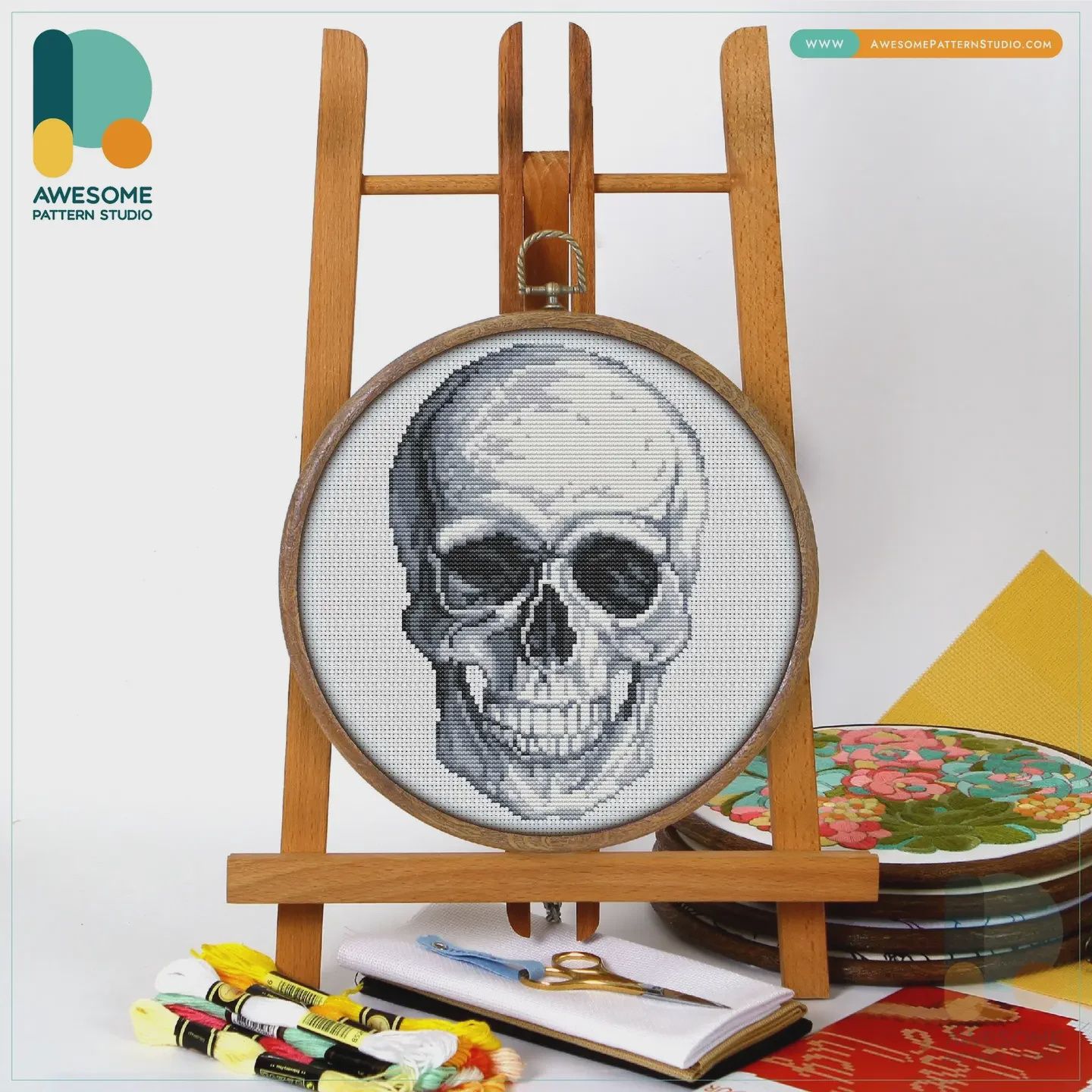Skull Counted Cross Stitch Kit Awesome Pattern Studio