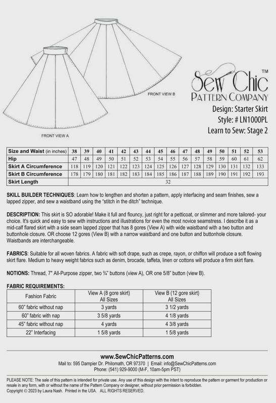 Starter Skirt Extended Sizes - Sew Chic Patterns