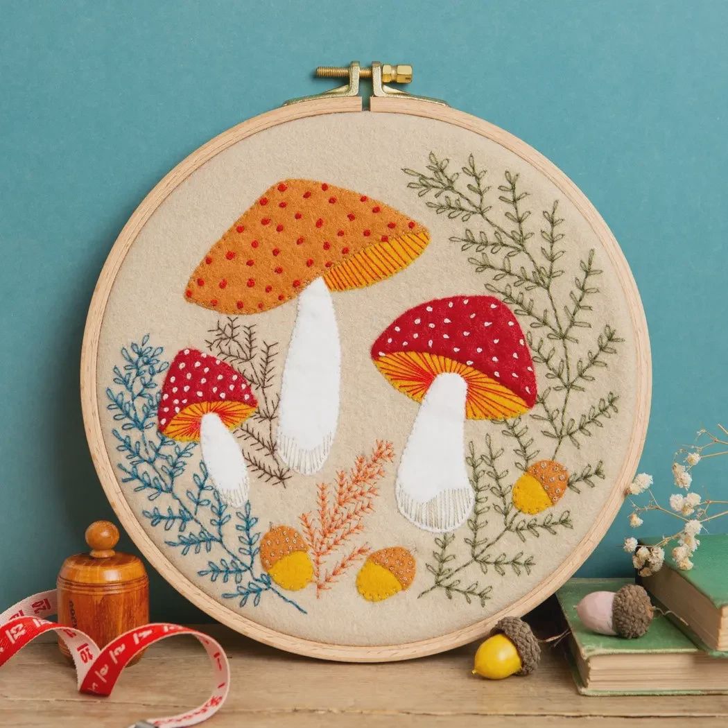 Toadstools Wool Felt Embroidery Kit Corinne Lapierre