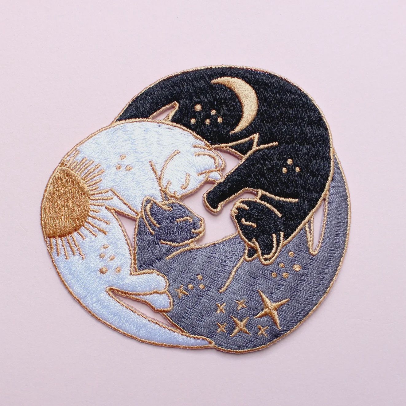 Trio Of Cats Embroidered Patch Glitter Punk