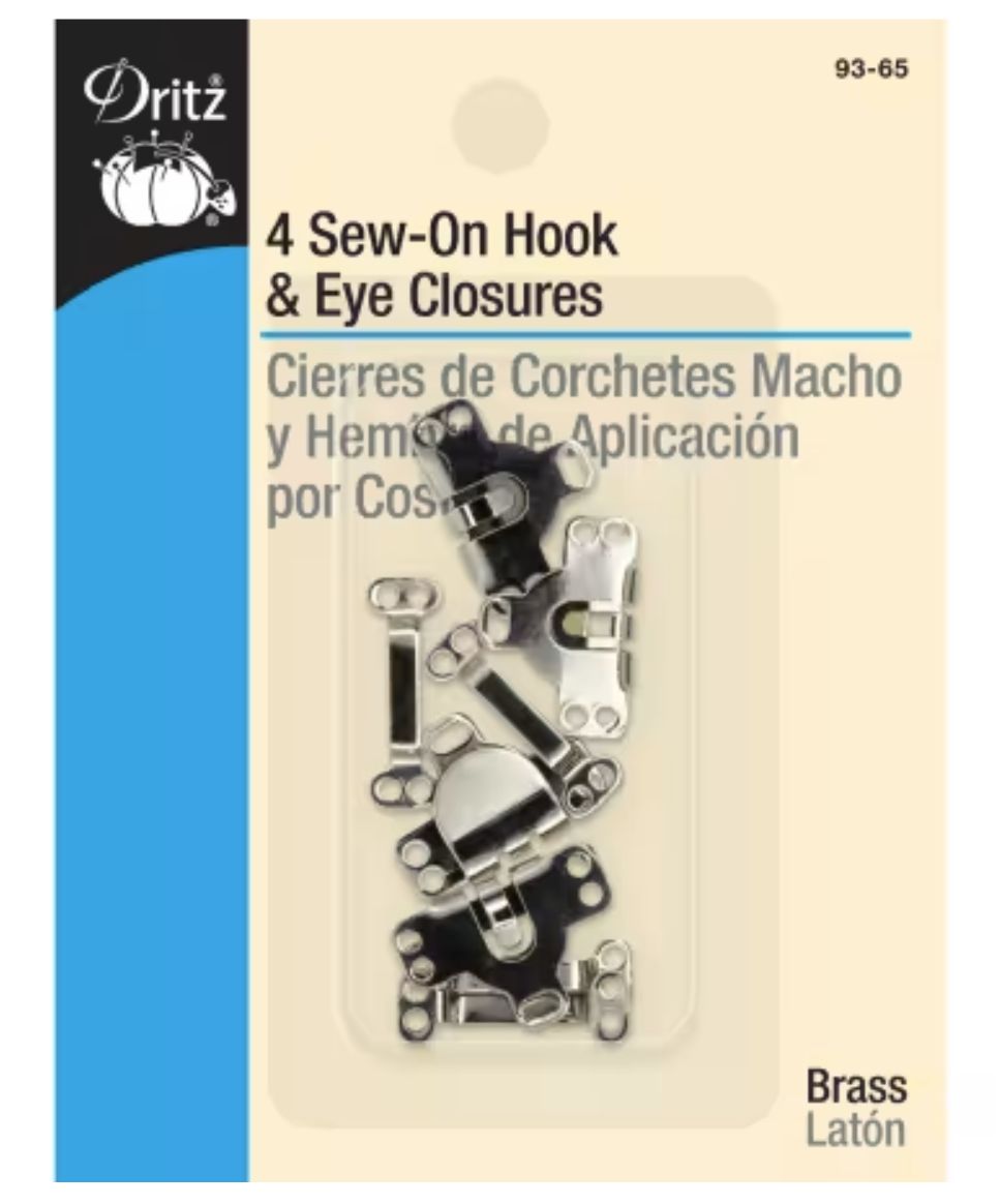 Sew On Hook and Eye Closures Nickel 4 sets