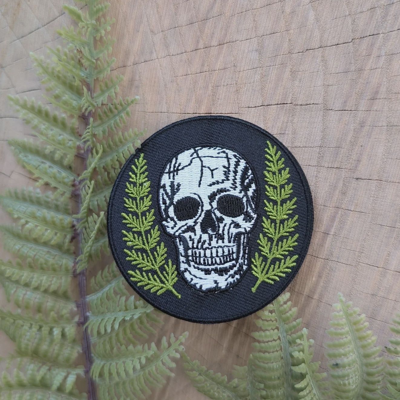 Skull with Fern Iron On Embroidered Patch ilikesara