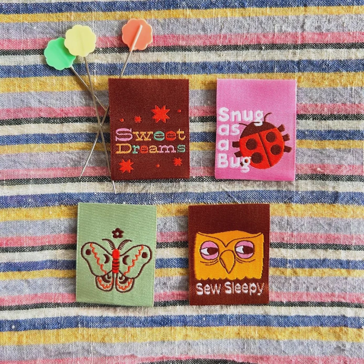 Sleepy Head Pack Woven Labels 8 count Garment Labels Cotton and Ochre