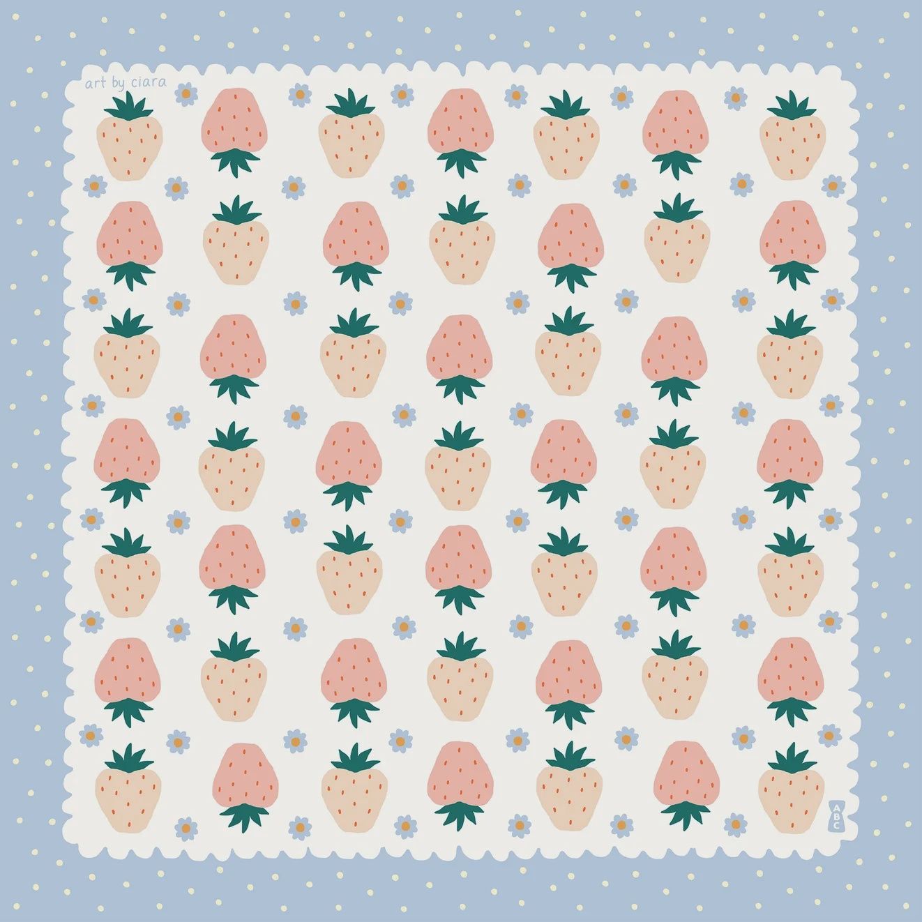 Strawberry Bandana Blue Art By Ciara