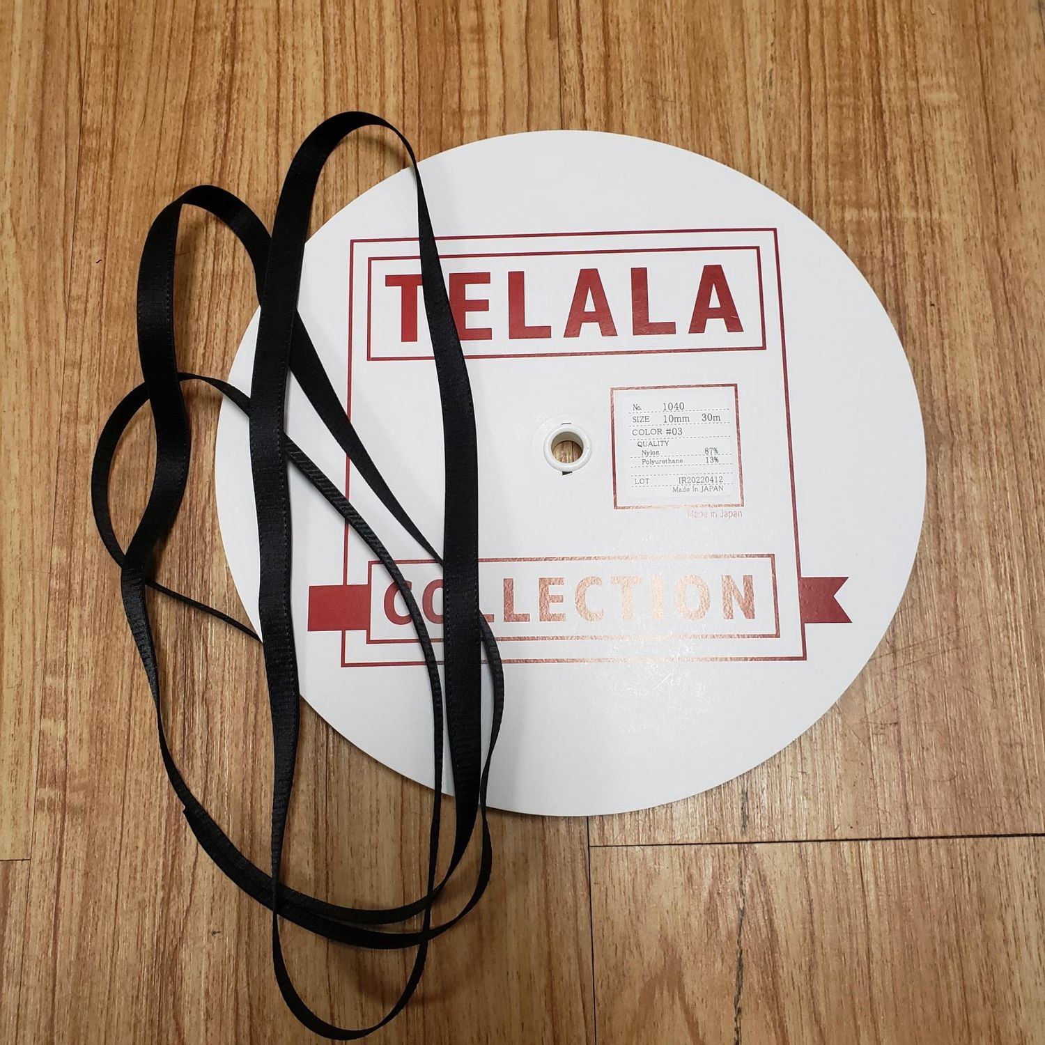 Stretch Satin Elastic 10mm, Color: Black