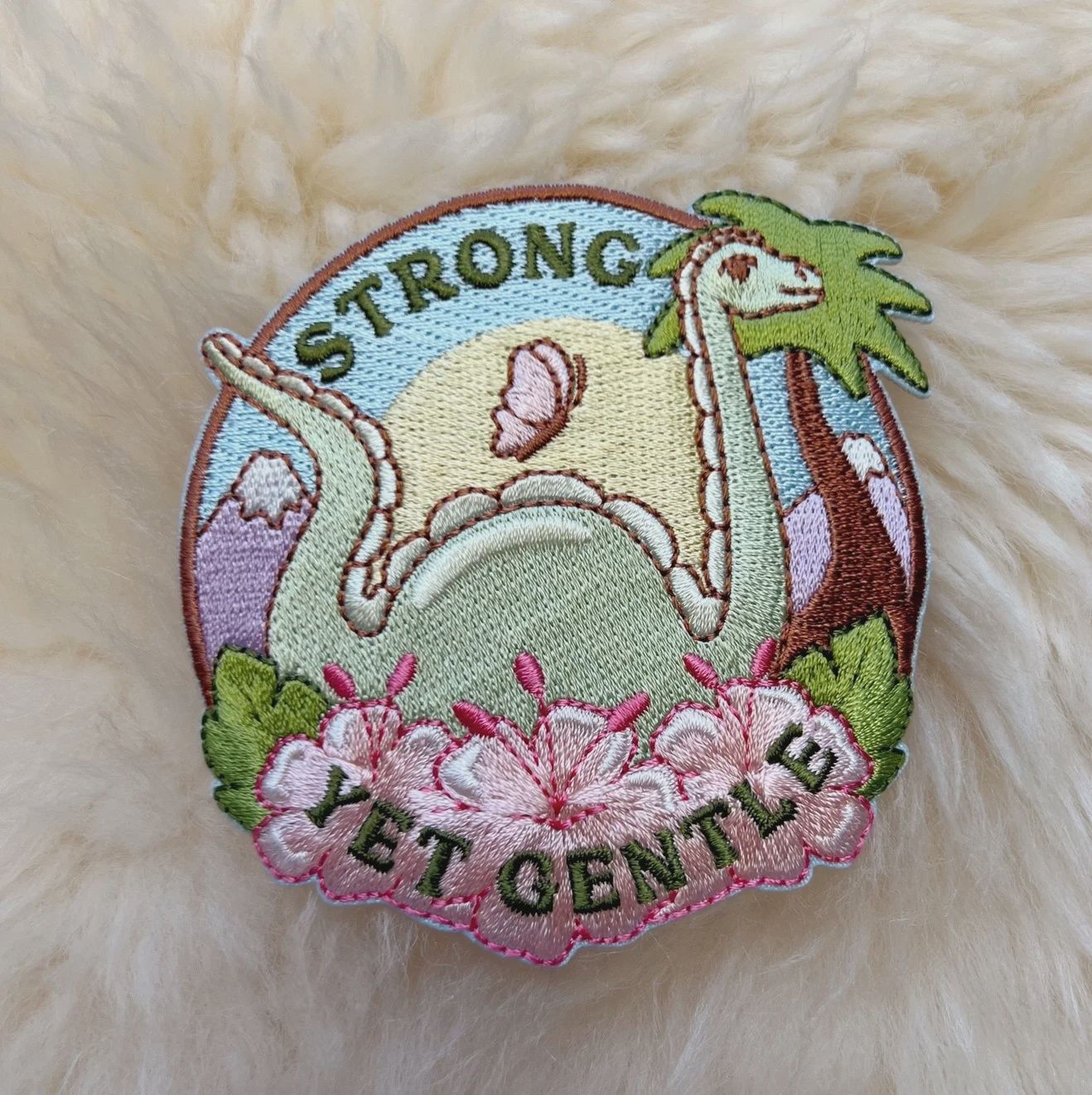 Strong Yet Gentle Dinosaur Embroidered Patch Kindness is Magic