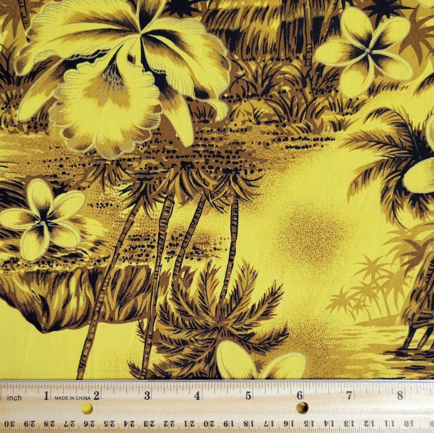 Vintage cotton shirting Sepia on Gold tropical print 4 yards
