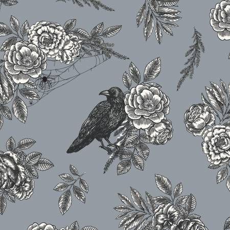 Sophisticated Halloween Floral Raven 107/108" Wide Back Fog Riley Blake