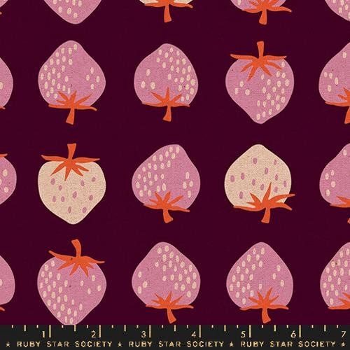 Strawberry Cotton Linen Canvas Deep Plum - Ruby Star Society