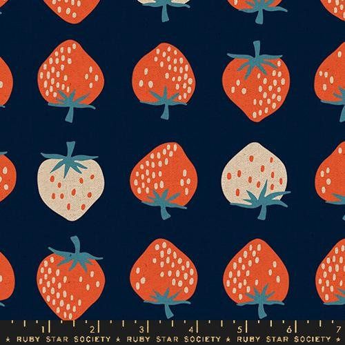 Strawberry Cotton Linen Canvas Navy Ruby Star Society