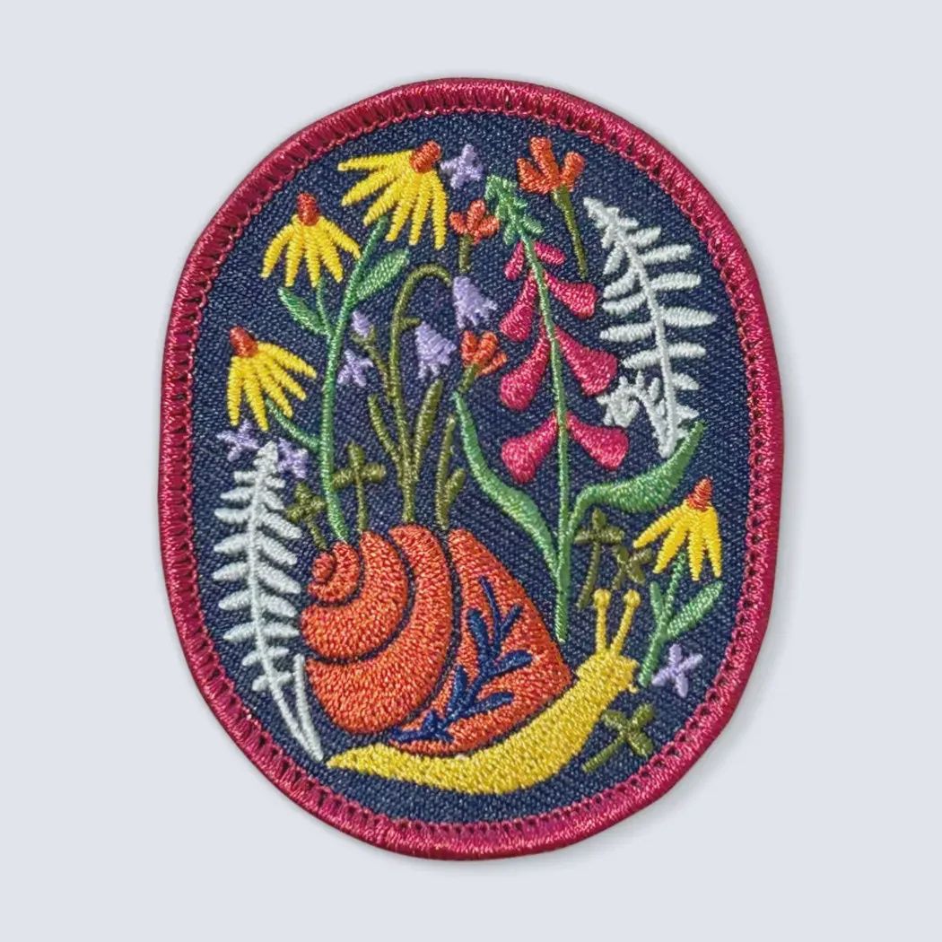 Snail and Flowers Sew On Embroidered Patch Bough &amp; Antler Northwest Goods