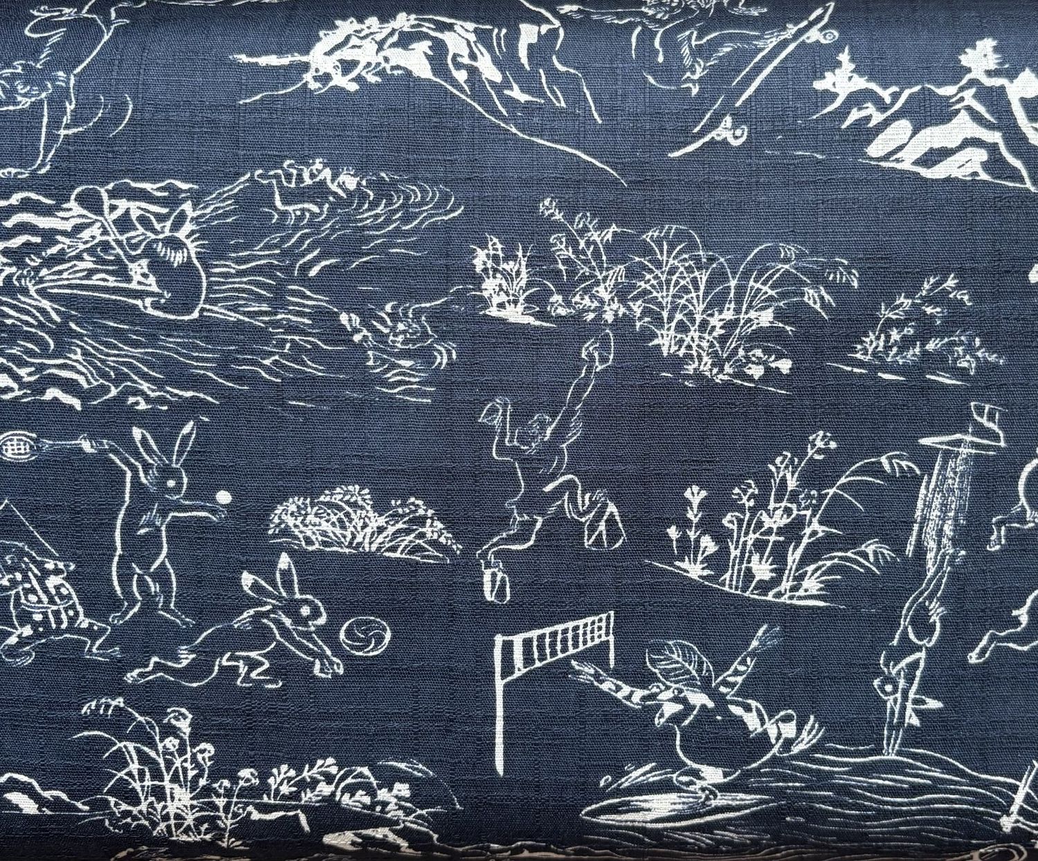 Sporty Animals Print Navy Cotton Shantung  Hokkoh