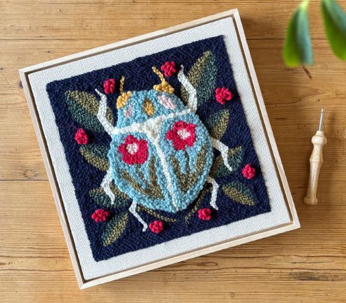 The Urban Acres Punch Needle Canvas Kit Spring Beetle