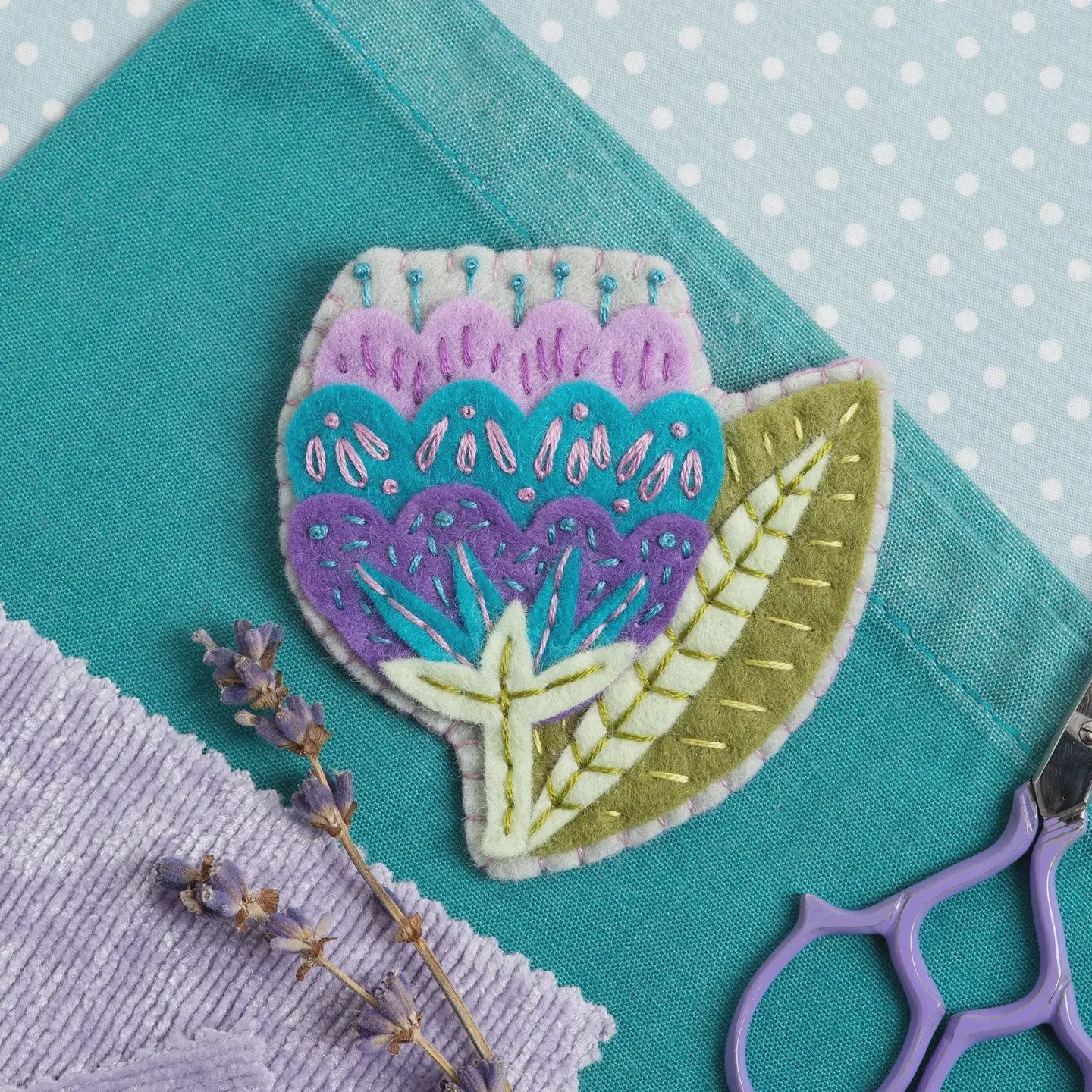 Vita Flower Brooch Felt Embroidery Kit Hawthorne Handmade