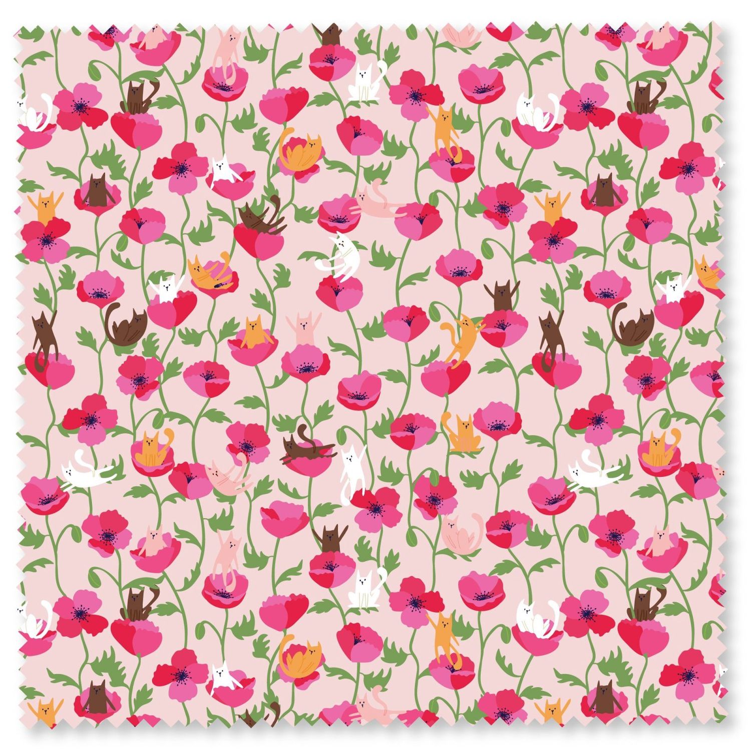 Cats and Flowers Poppies and Cats Cloud9 Fabrics