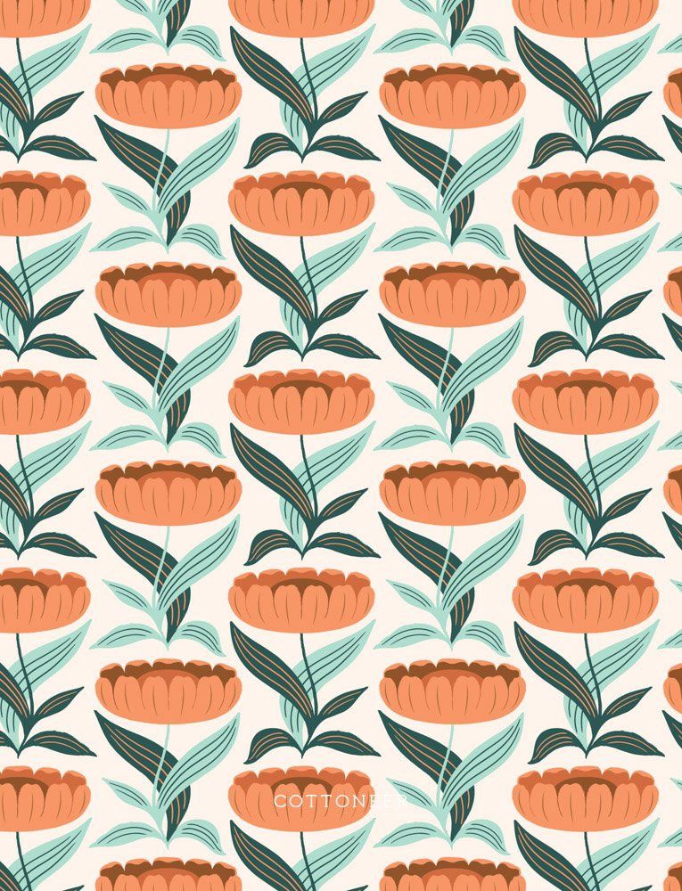 Champagne Blossom Coral  Florissima Organic Printed Cotton