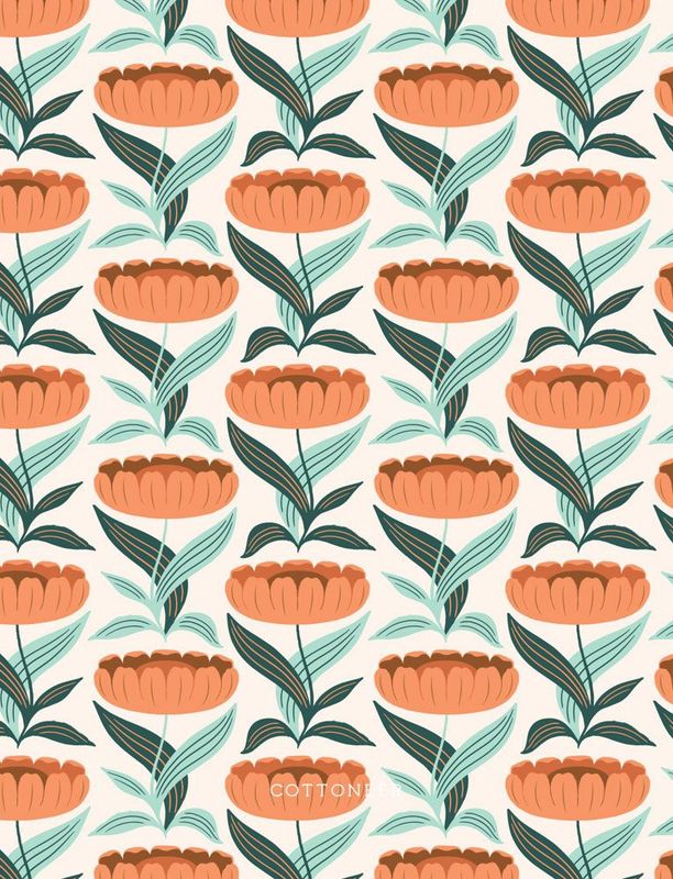 Champagne Blossom Coral  Florissima Organic Printed Cotton