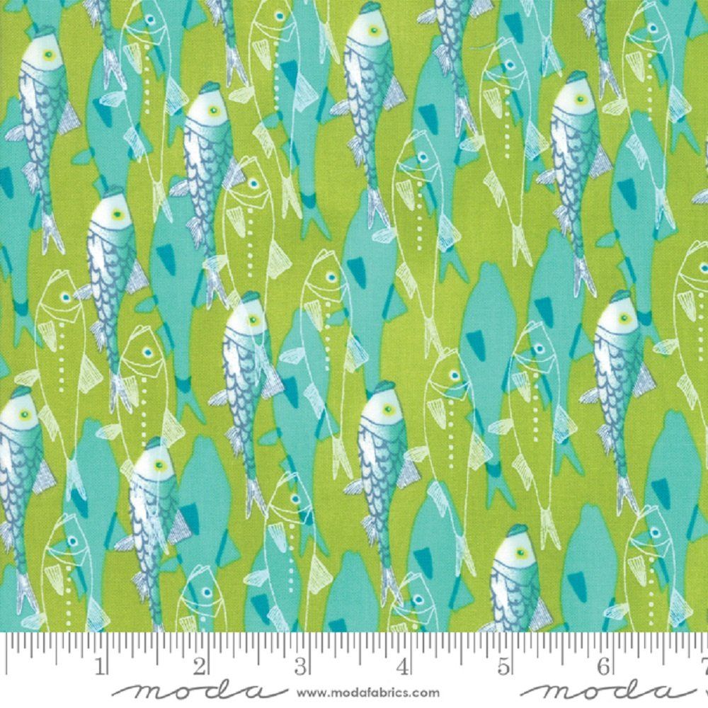 CLEARANCE! Pacific Wanderings Fish Fern Green - Cotton Print