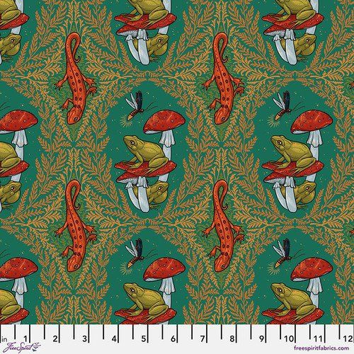 Garden Glow in Dark Aqua Garden bed Free Spirit Fabrics