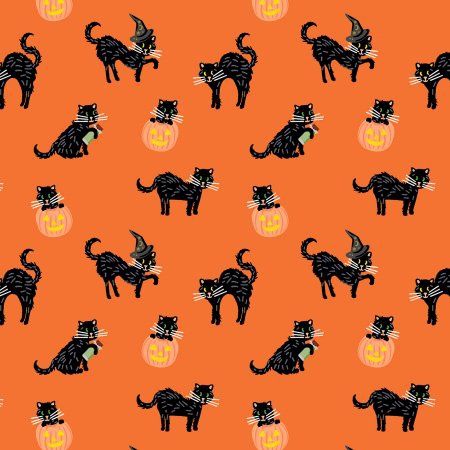 Black Cats on Orange Metallic Cotton Print Halloween Rifle Paper Co