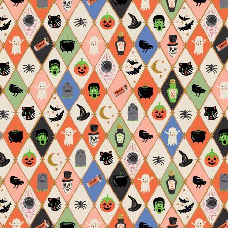 Halloween Argyle Metallic Multi Halloween II Rifle Paper Co x Cotton + Steel