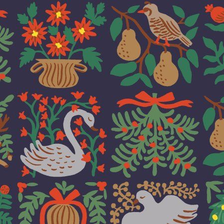 Holiday Tapestry Navy Cotton Print Holiday Classics Rifle Paper Co