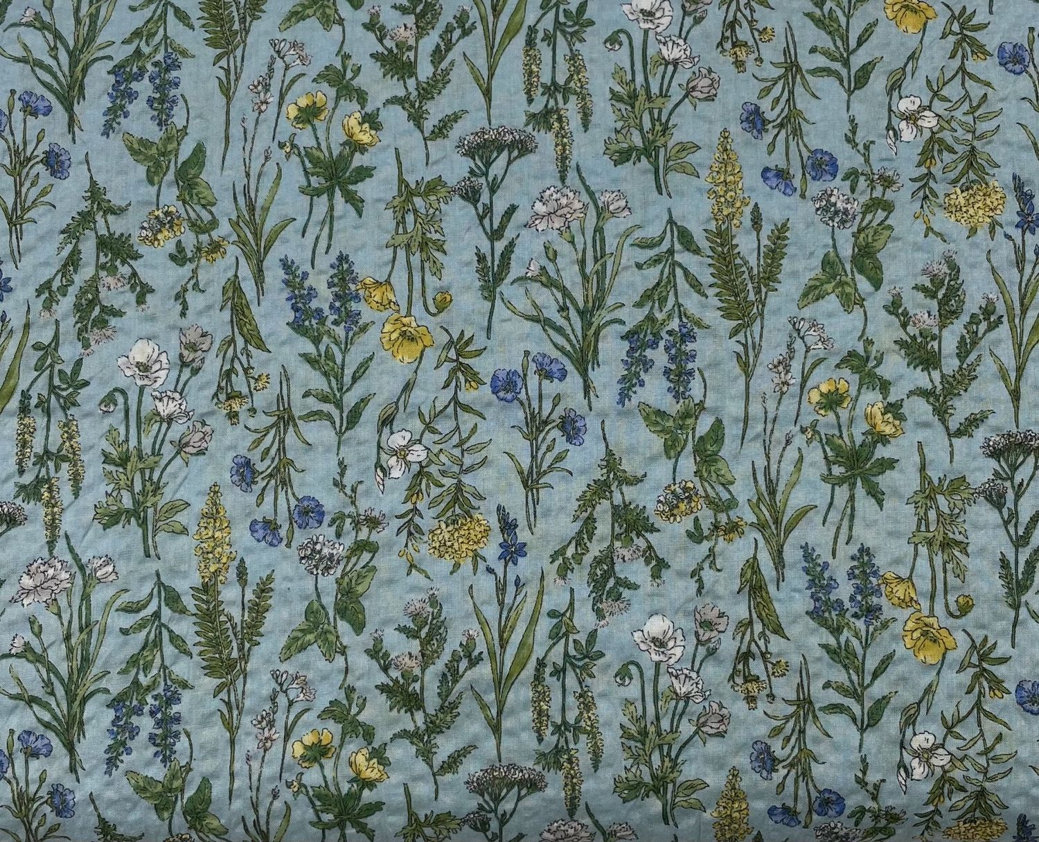 Japanese Printed Textured Cotton Lawn Flowers on Light Blue