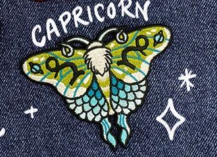 Zodiac Moth (Assorted Zodiac Signs) Embroidered Patch Kate O'Hara, Design: Capricorn