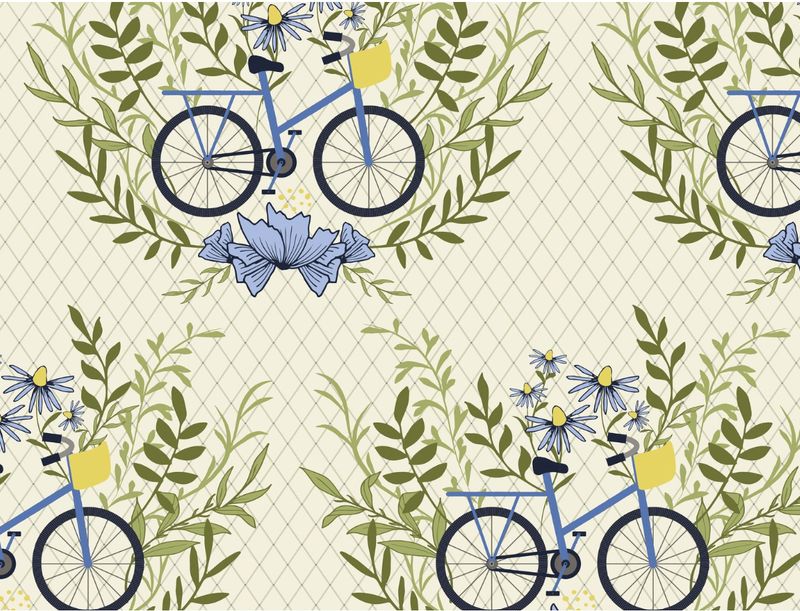 Bicycle Ride Printed Cotton Dandelion Fabric &amp; Co.