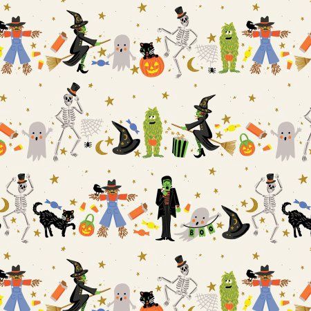 Halloween Parade in Cream Metallic Cotton Print Halloween Rifle Paper Co