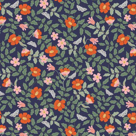 Primrose in Navy Strawberry Fields Rifle Paper Co Cotton + Steel