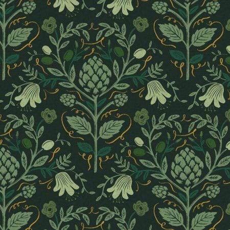 Artichoke Hunter Metallic Cotton Linen Canvas Dahlia Rifle Paper Co Cotton + Steel
