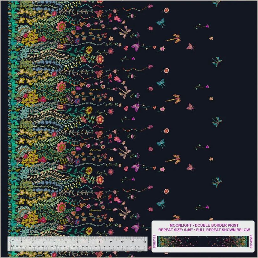 Black Moonlight Double Border Print Cotton Twilight Windham Fabrics