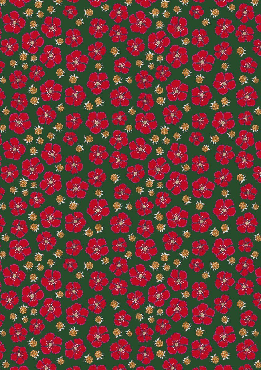 Multeblomst in Green Cotton Print Norwegian Forest Dream Lewis &amp; Irene