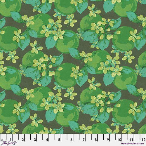 Orange Blossom Green Nation of Flowers Free Spirit Fabrics