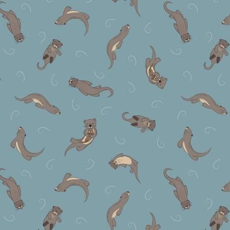 Otters on Mid-Blue Printed Cotton Lewis &amp; Irene Fabrics