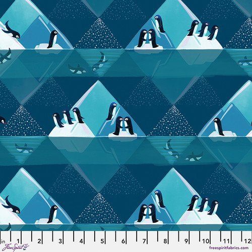 Penguin Playground Turquoise Printed Cotton Free Spirit Fabrics
