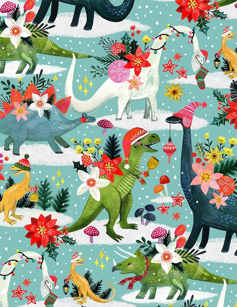 Rawring Holidays Dinosaurs - Cotton Print